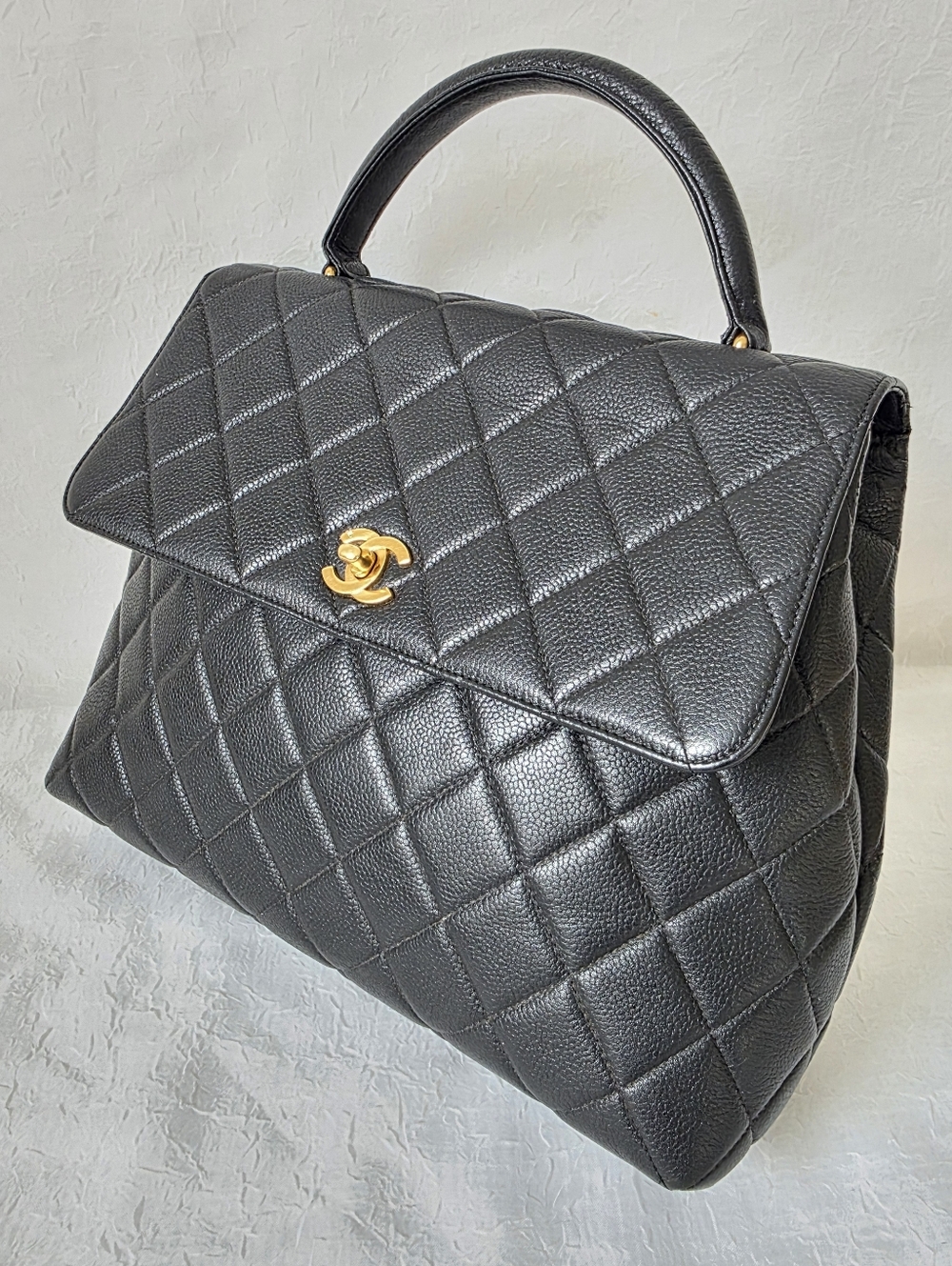 Auth CHANEL Caviar Kelly Quilted Jumbo Flap Top-Handle Bag - Picture 8 of 14